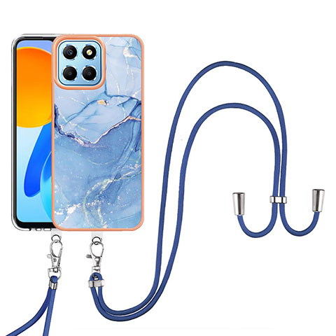 Custodia Silicone Gel Morbida Fantasia Modello Cover con Cinghia Cordino Mano YB7 per Huawei Honor X6a Blu