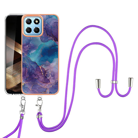 Custodia Silicone Gel Morbida Fantasia Modello Cover con Cinghia Cordino Mano YB7 per Huawei Honor X8b Viola