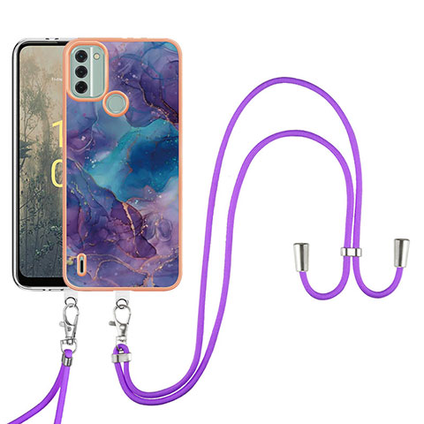 Custodia Silicone Gel Morbida Fantasia Modello Cover con Cinghia Cordino Mano YB7 per Nokia C31 Viola