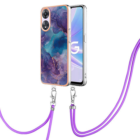 Custodia Silicone Gel Morbida Fantasia Modello Cover con Cinghia Cordino Mano YB7 per Oppo A58 5G Viola