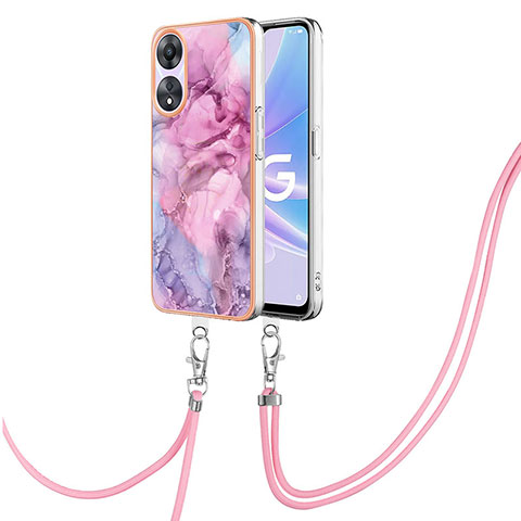 Custodia Silicone Gel Morbida Fantasia Modello Cover con Cinghia Cordino Mano YB7 per Oppo A78 5G Rosa