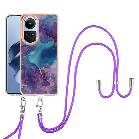 Custodia Silicone Gel Morbida Fantasia Modello Cover con Cinghia Cordino Mano YB7 per Oppo Reno10 Pro 5G Viola