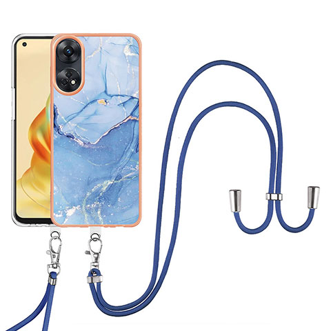 Custodia Silicone Gel Morbida Fantasia Modello Cover con Cinghia Cordino Mano YB7 per Oppo Reno8 T 4G Blu