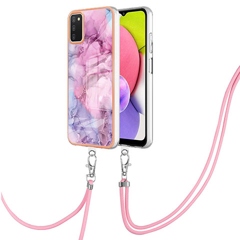 Custodia Silicone Gel Morbida Fantasia Modello Cover con Cinghia Cordino Mano YB7 per Samsung Galaxy A02s Lavanda