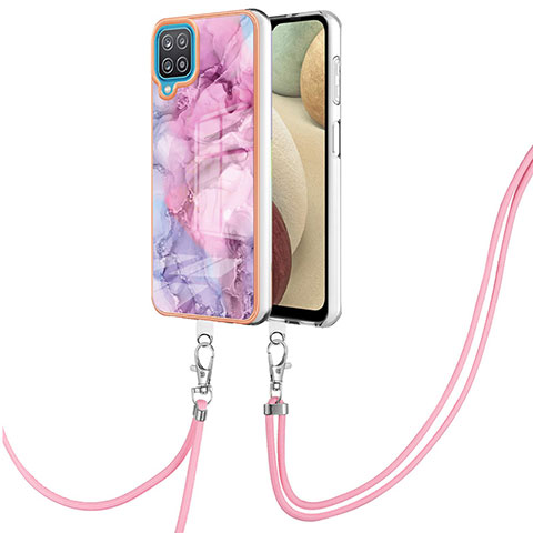 Custodia Silicone Gel Morbida Fantasia Modello Cover con Cinghia Cordino Mano YB7 per Samsung Galaxy A12 5G Lavanda