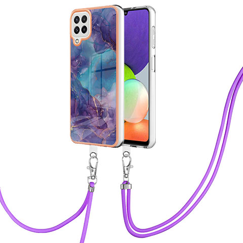 Custodia Silicone Gel Morbida Fantasia Modello Cover con Cinghia Cordino Mano YB7 per Samsung Galaxy A22 4G Viola