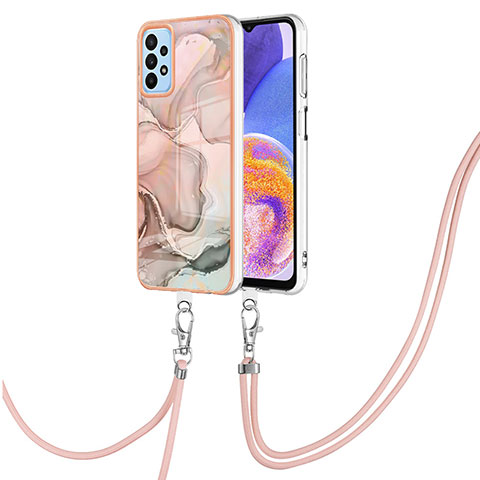 Custodia Silicone Gel Morbida Fantasia Modello Cover con Cinghia Cordino Mano YB7 per Samsung Galaxy A23 4G Rosa