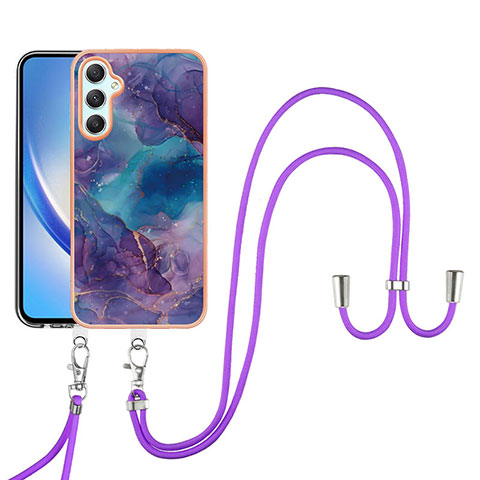 Custodia Silicone Gel Morbida Fantasia Modello Cover con Cinghia Cordino Mano YB7 per Samsung Galaxy A24 4G Viola