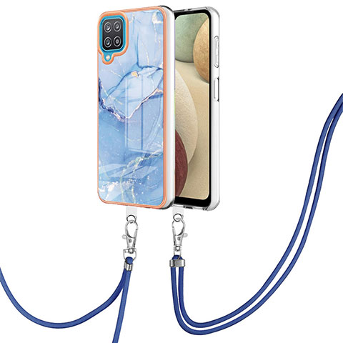 Custodia Silicone Gel Morbida Fantasia Modello Cover con Cinghia Cordino Mano YB7 per Samsung Galaxy M12 Blu