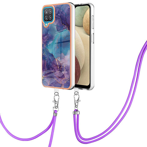 Custodia Silicone Gel Morbida Fantasia Modello Cover con Cinghia Cordino Mano YB7 per Samsung Galaxy M12 Viola