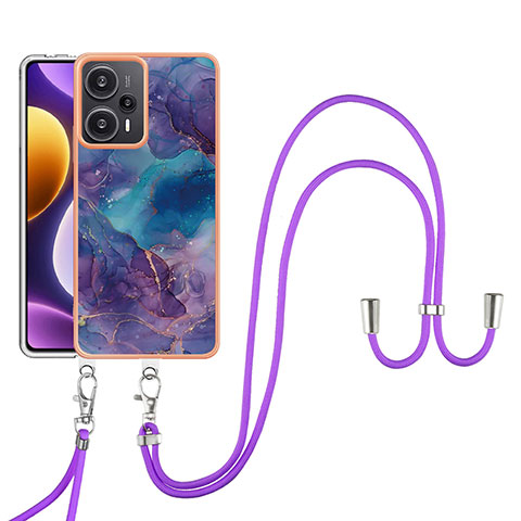 Custodia Silicone Gel Morbida Fantasia Modello Cover con Cinghia Cordino Mano YB7 per Xiaomi Poco F5 5G Viola