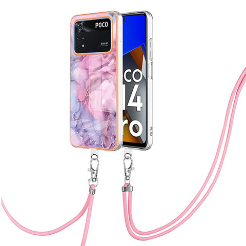 Custodia Silicone Gel Morbida Fantasia Modello Cover con Cinghia Cordino Mano YB7 per Xiaomi Poco M4 Pro 4G Lavanda