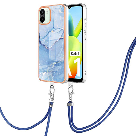 Custodia Silicone Gel Morbida Fantasia Modello Cover con Cinghia Cordino Mano YB7 per Xiaomi Redmi A2 Plus Blu