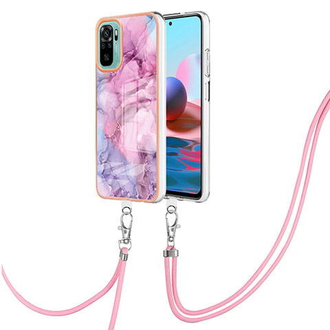 Custodia Silicone Gel Morbida Fantasia Modello Cover con Cinghia Cordino Mano YB7 per Xiaomi Redmi Note 10S 4G Lavanda