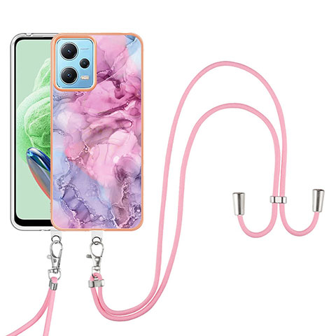 Custodia Silicone Gel Morbida Fantasia Modello Cover con Cinghia Cordino Mano YB7 per Xiaomi Redmi Note 12 5G Lavanda