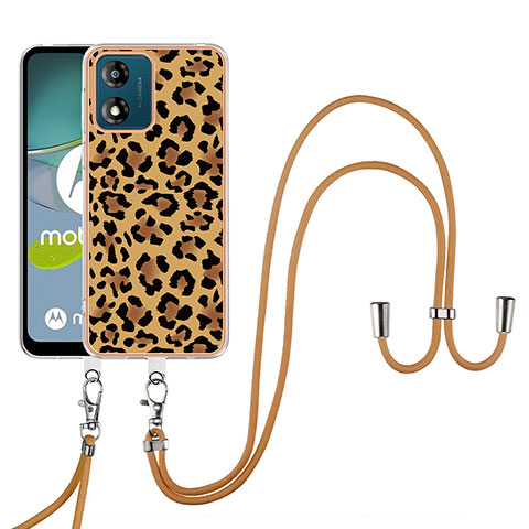 Custodia Silicone Gel Morbida Fantasia Modello Cover con Cinghia Cordino Mano YB8 per Motorola Moto E13 Marrone