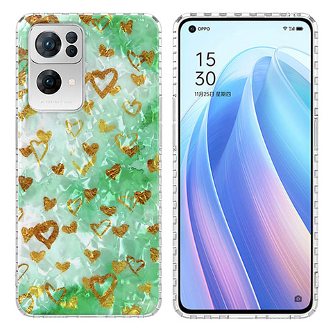 Custodia Silicone Gel Morbida Fantasia Modello Cover Y04B per Oppo Reno7 Pro 5G Verde Pastello