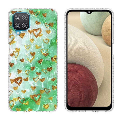 Custodia Silicone Gel Morbida Fantasia Modello Cover Y04B per Samsung Galaxy A12 Verde Pastello