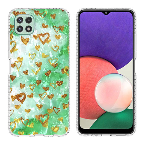 Custodia Silicone Gel Morbida Fantasia Modello Cover Y04B per Samsung Galaxy A22 5G Verde Pastello