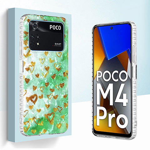 Custodia Silicone Gel Morbida Fantasia Modello Cover Y04B per Xiaomi Poco M4 Pro 4G Verde Pastello