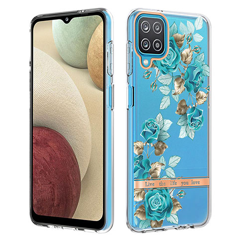 Custodia Silicone Gel Morbida Fantasia Modello Cover Y06B per Samsung Galaxy A12 Ciano