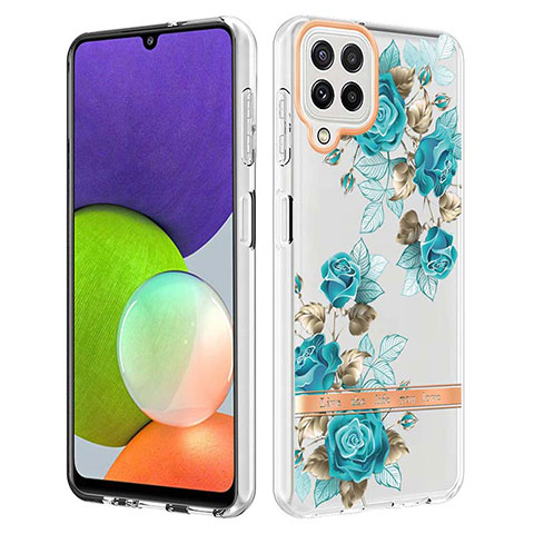 Custodia Silicone Gel Morbida Fantasia Modello Cover Y06B per Samsung Galaxy A22 4G Ciano