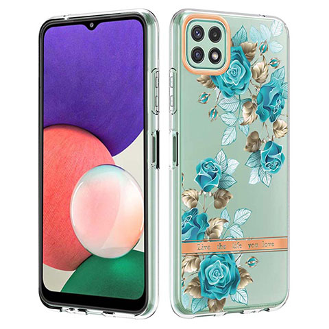 Custodia Silicone Gel Morbida Fantasia Modello Cover Y06B per Samsung Galaxy A22 5G Ciano