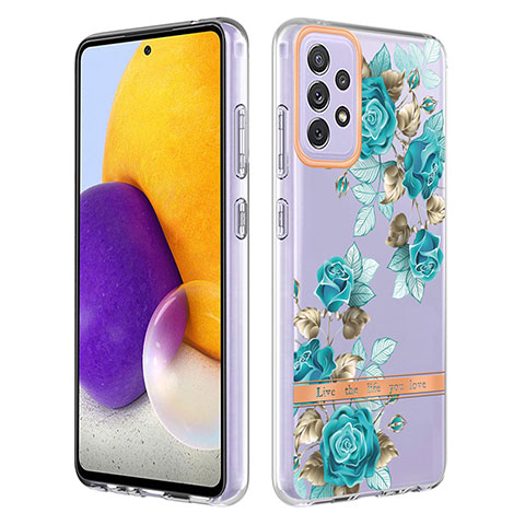 Custodia Silicone Gel Morbida Fantasia Modello Cover Y06B per Samsung Galaxy A72 4G Ciano