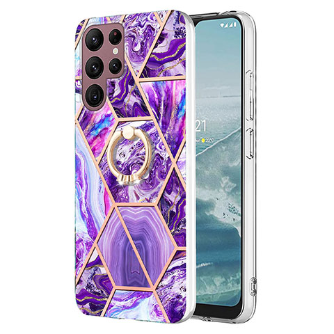 Custodia Silicone Gel Morbida Fantasia Modello Cover Y13B per Samsung Galaxy S22 Ultra 5G Viola