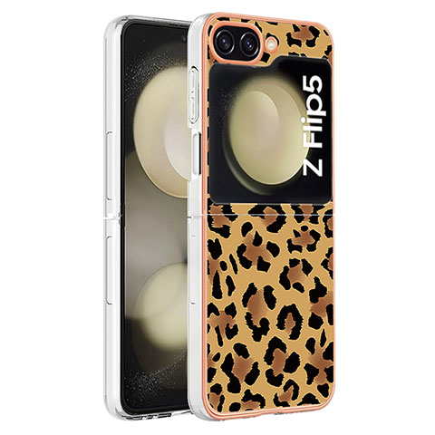 Custodia Silicone Gel Morbida Fantasia Modello Cover YB8 per Samsung Galaxy Z Flip5 5G Marrone