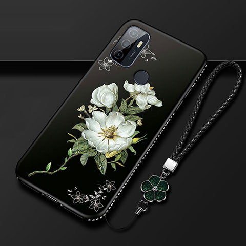 Custodia Silicone Gel Morbida Fiori Cover A01 per Oppo A33 Nero