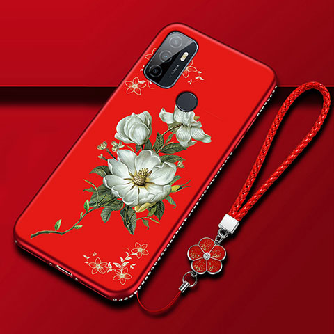 Custodia Silicone Gel Morbida Fiori Cover A01 per Oppo A53s Rosso