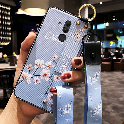 Custodia Silicone Gel Morbida Fiori Cover H08 per Huawei Mate 20 Lite Cielo Blu