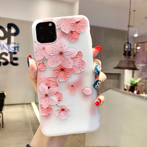 Custodia Silicone Gel Morbida Fiori Cover H19 per Apple iPhone 11 Pro Rosa