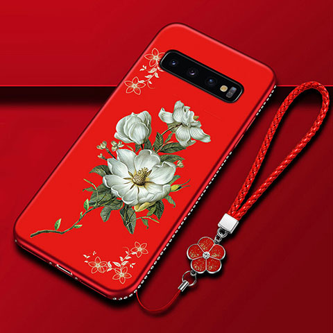 Custodia Silicone Gel Morbida Fiori Cover K01 per Samsung Galaxy S10 Rosso