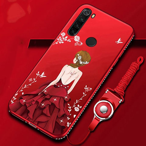 Custodia Silicone Gel Morbida Fiori Cover K01 per Xiaomi Redmi Note 8 Rosso