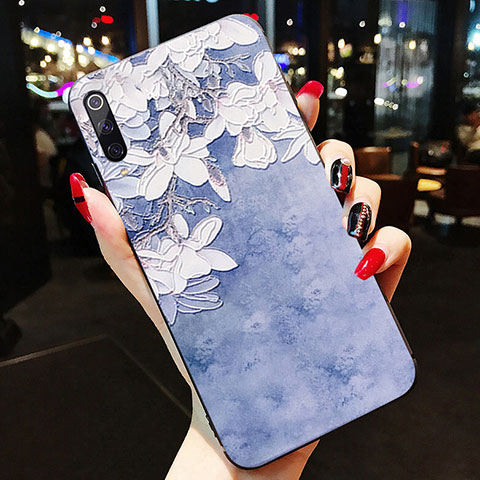 Custodia Silicone Gel Morbida Fiori Cover K08 per Xiaomi Mi A3 Blu