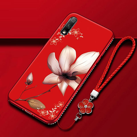 Custodia Silicone Gel Morbida Fiori Cover per Huawei Honor 9X Rosso Rosa