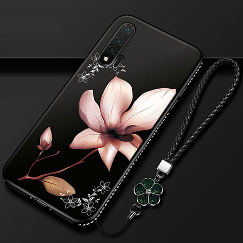 Custodia Silicone Gel Morbida Fiori Cover per Huawei Nova 6 5G Marrone