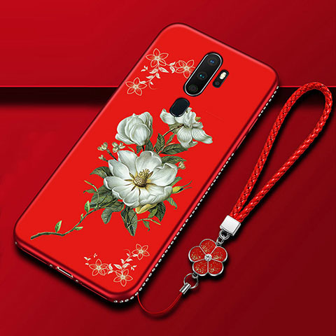 Custodia Silicone Gel Morbida Fiori Cover per Oppo A11X Rosso