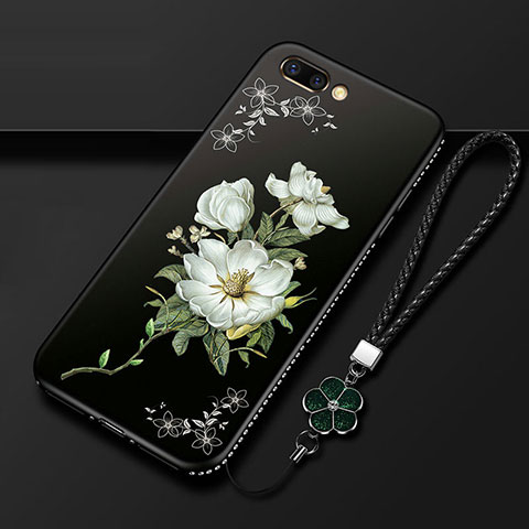 Custodia Silicone Gel Morbida Fiori Cover per Oppo A12e Nero