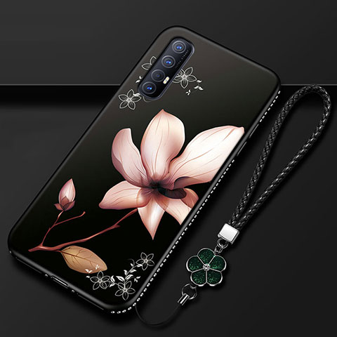 Custodia Silicone Gel Morbida Fiori Cover per Oppo Find X2 Neo Marrone