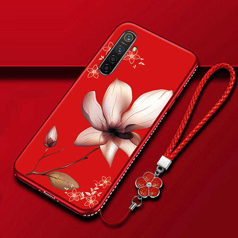 Custodia Silicone Gel Morbida Fiori Cover per Oppo K5 Rosso Rosa