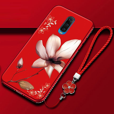 Custodia Silicone Gel Morbida Fiori Cover per Oppo R17 Pro Rosso