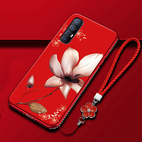 Custodia Silicone Gel Morbida Fiori Cover per Oppo Reno3 Pro Rosso Rosa