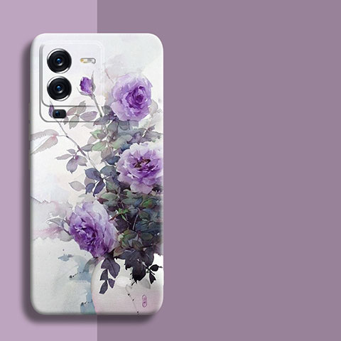 Custodia Silicone Gel Morbida Fiori Cover per Vivo V25 Pro 5G Viola