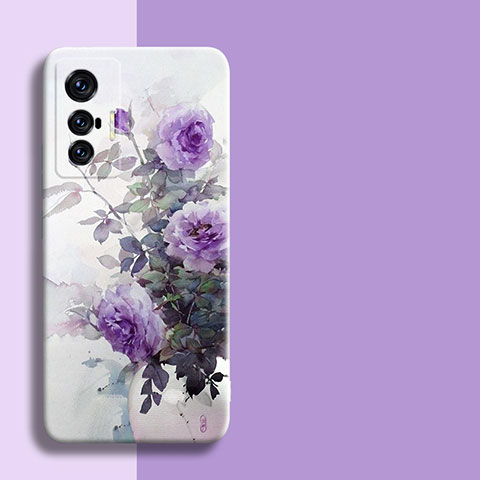 Custodia Silicone Gel Morbida Fiori Cover per Vivo X70t Viola