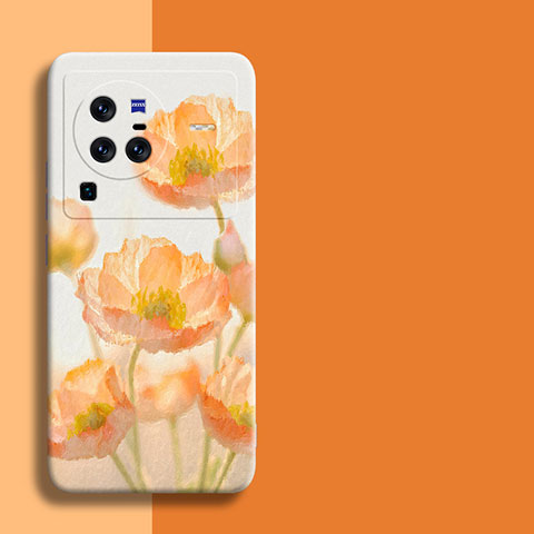 Custodia Silicone Gel Morbida Fiori Cover per Vivo X80 Pro 5G Arancione