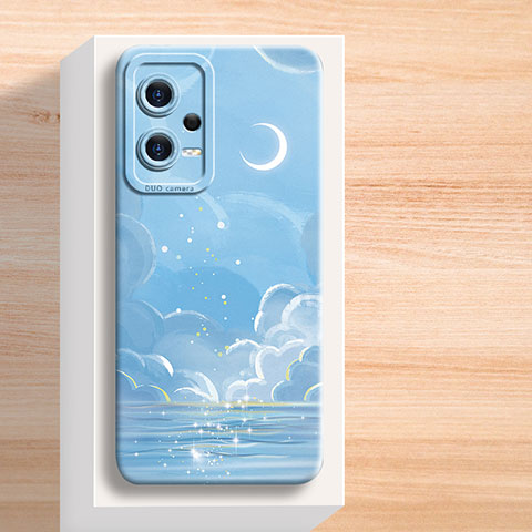 Custodia Silicone Gel Morbida Fiori Cover per Xiaomi Poco X5 5G Blu