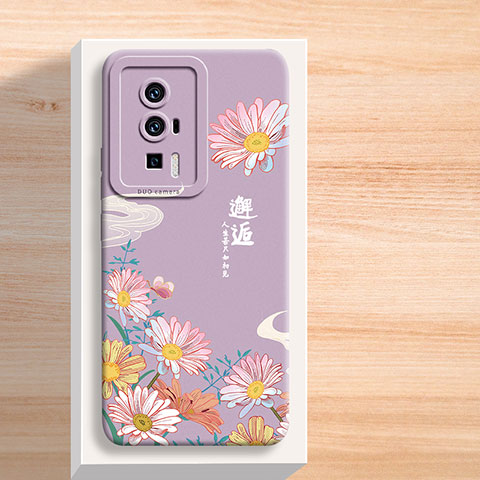 Custodia Silicone Gel Morbida Fiori Cover per Xiaomi Redmi K60 Pro 5G Lavanda